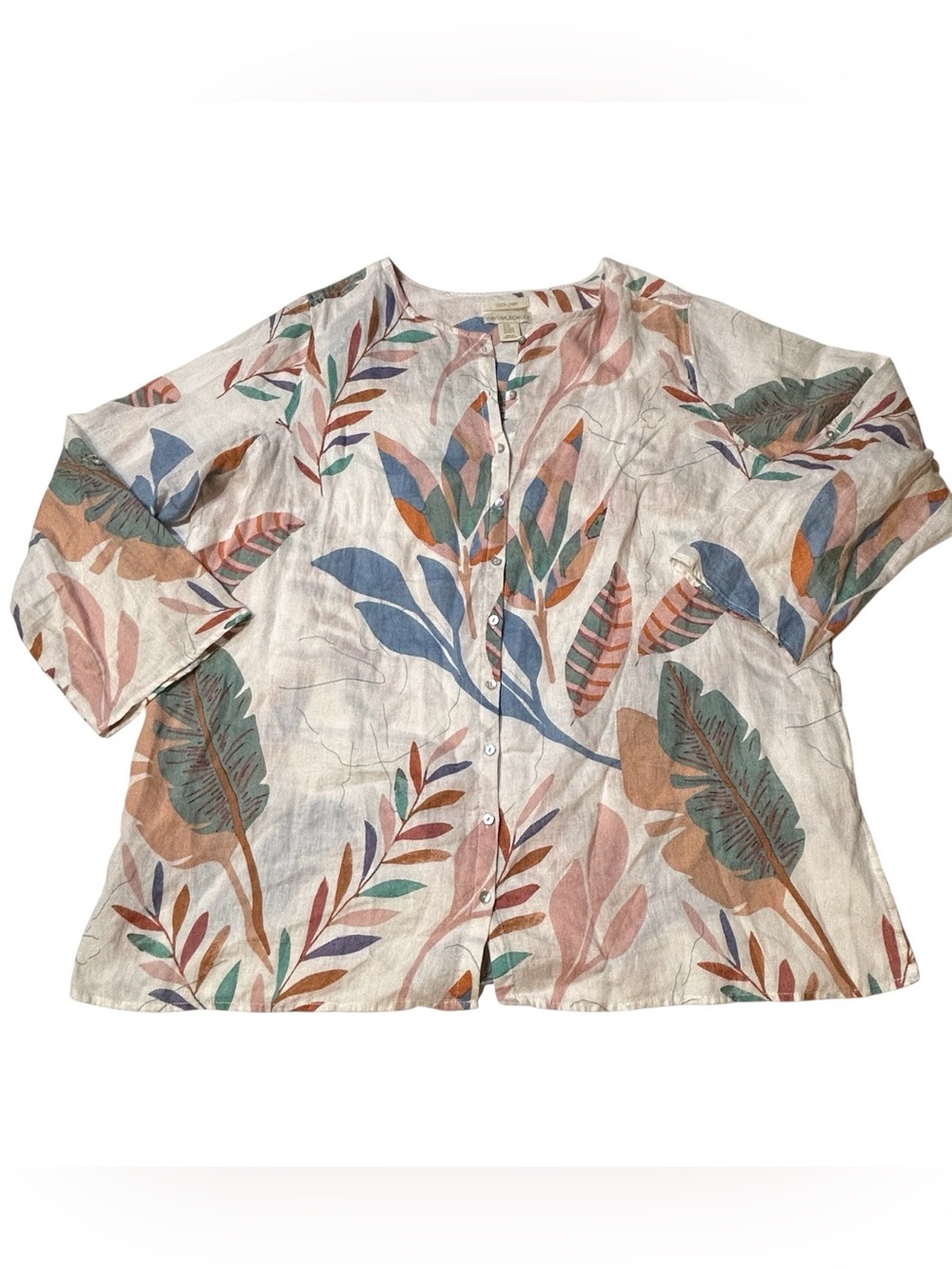 Cynthia Rowley 100% Linen Tropical Leaf Print Button Front Tunic XXL Resort